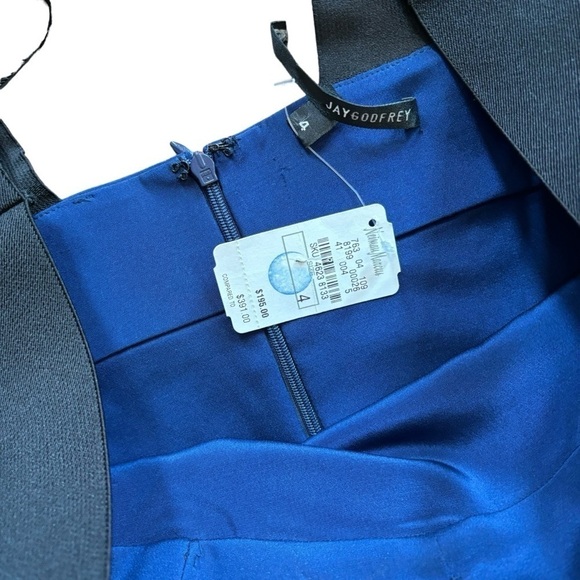 NWT Jay Godfrey Silk Navy Blue And Black Cage Bodycon Dress Women’s 4 Mini Skirt - Picture 3 of 16